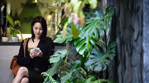 Getty A woman sits and reads her phone in Taipei