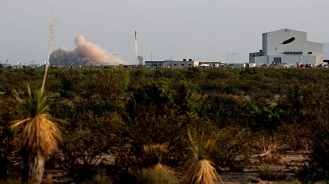 Getty Images Bezos and passengers lift off, leaving the verdant surface of Earth (Credit: Getty Images)