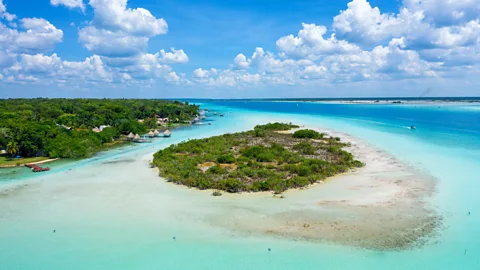 Pola Damonte/Getty Images Mangrove island and emerald water in the Bacalar Lagoon, Mexico