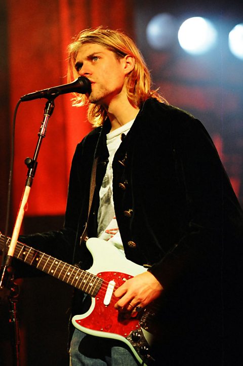 Nirvana frontman Kurt Cobain performing at MTV Live and Loud