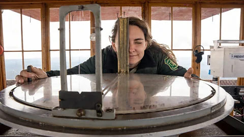 Kate Schoenbach Farinacci-Silfies can determine a fire's location using an Osborne firefinder (Credit: Kate Schoenbach)