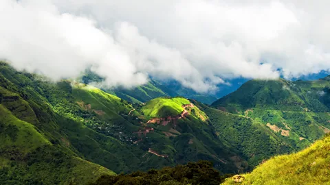 Focus Redefine Photography/Getty Images Halted by the steep hills of Sohra, air currents squeeze through gorges, ascend slopes, condense and shed moisture as rainfall (Credit: Focus Redefine Photography/Getty Images)