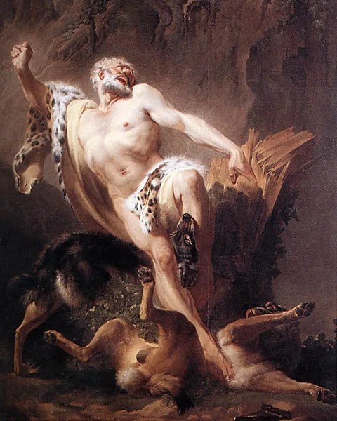 Wikimedia Commons Joseph-Benoît Suvée's painting of the death of Milo of Croton, with his hand stuck in a tree trunk (Credit: Wikimedia Commons)