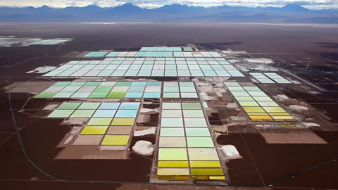 Ivan Alvarado/Reuters A wider view of Chile's brine pools. It can take more than a year to maximise the lithium concentration by this evaporation method (Credit: Ivan Alvarado/Reuters)