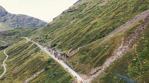 The damaged Rest and Be Thankful section of the A83.