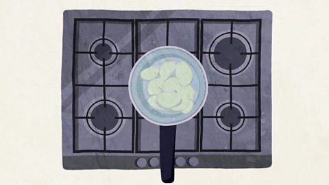 pan of potatoes cooking on the hob