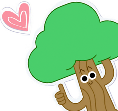 A tree character giving a thumbs up