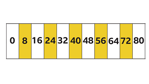 0 to 80 counting stick going up in eights.