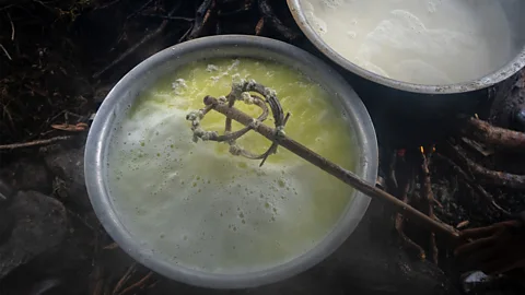 Bijayabar Pradhan Pasang and his family collect fresh milk daily that is then turned into chhurpi cheese (Credit: Bijayabar Pradhan)