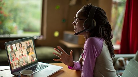 woman on work video call