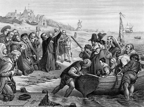 Focus image: a picture of the ‘Pilgrim Fathers’ about to depart for the ‘New World’