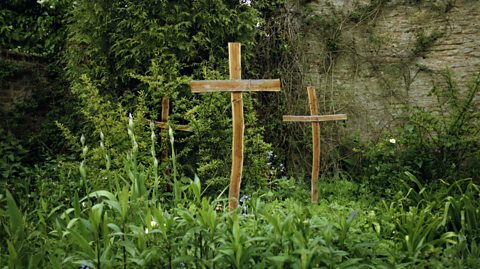 Focus image: A garden with Easter crosses