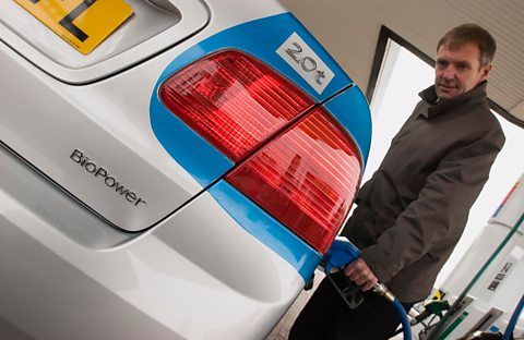  A bioethanol-powered car filling up at a petrol station, Norwich.