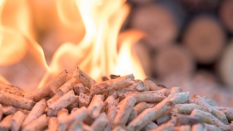 Close up of biomass pellets burning.