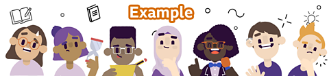 A group of students showing various emotions including happiness, confusion, worry and concentration. Caption reads 'example'.