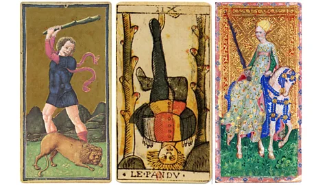Alamy Through history, tarot has been presented in various styles – from left to right: Visconti Sforza deck; Jean Dodal deck; Cary-Yale deck (Credit: Alamy)