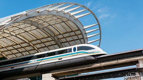 A Maglev train which is held up and controlled by electromagnets