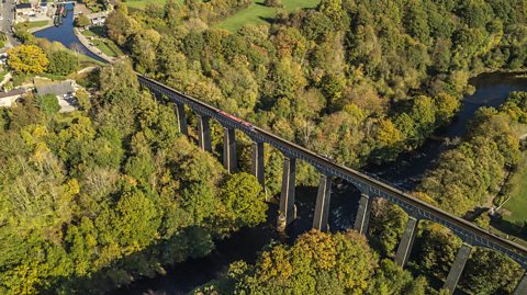 An aerial shot of the Pontcysyllte Aqueduct.