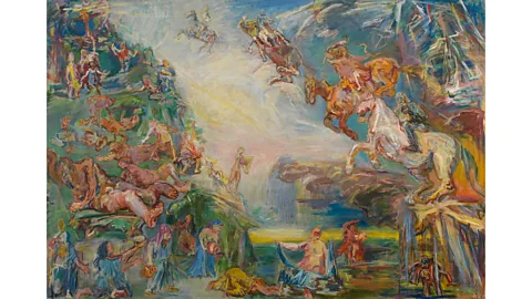 Fondation Oskar Kokoschka DACS 2021/ The Courtauld A terrifying scene is portrayed in the central painting, as the horsemen of the Apocalypse descend on humanity (Credit: Fondation Oskar Kokoschka DACS 2021/ The Courtauld)