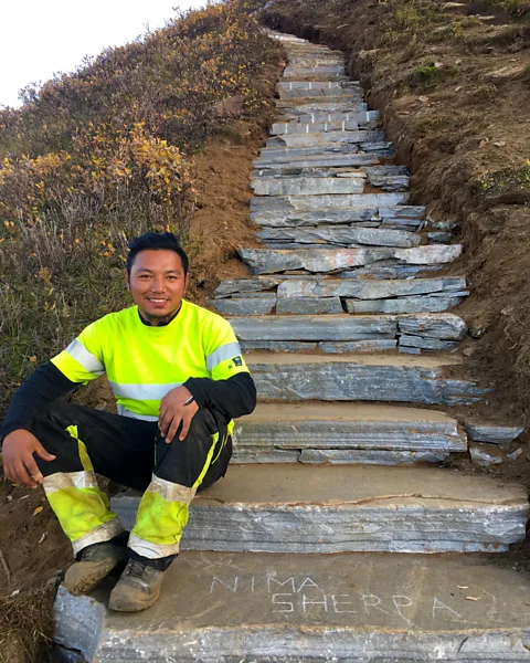 Nima Nuri Sherpa Nima Nuri Sherpa says that building mountain stairways is less risky than their work as climbing guides in the Himalayas (Credit: Nima Nuri Sherpa)