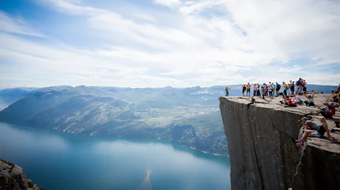 Morten Falch Sortland/Getty Images Preikestolen is among Norway's most hiked trails, with 331,000 visitors reaching its exposed top in 2019 (Credit: Morten Falch Sortland/Getty Images)