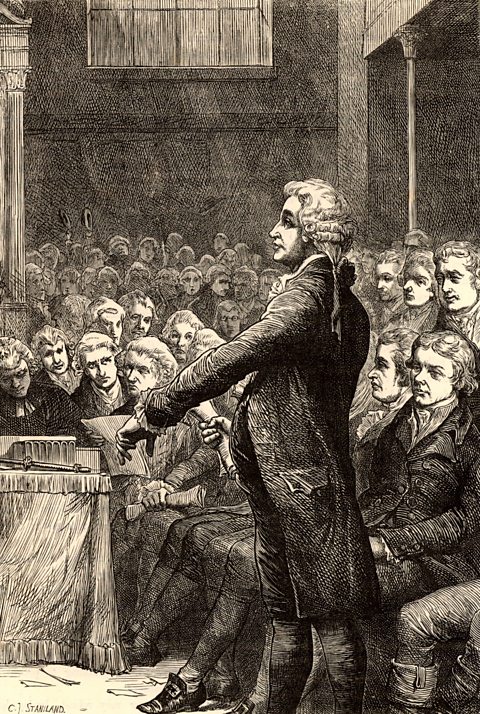 Drawing of Edmund Burke giving a speech
