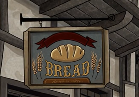 A sign on a house reading bread.