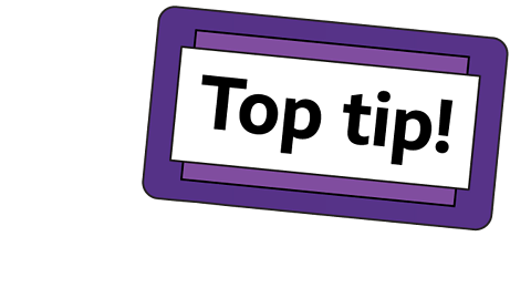 a sign saying 'top tip!' with purple background