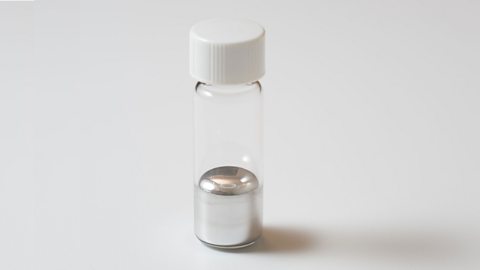 Liquid mercury in a small bottle