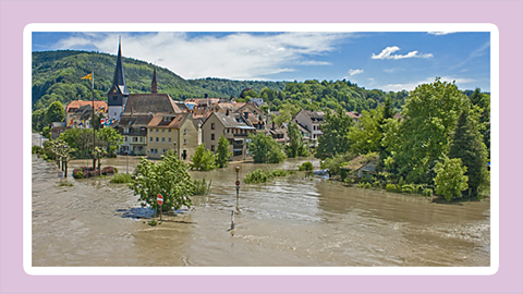 Framed photograph of a town in Germany flooded with rainfall