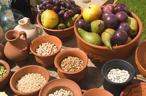 A selection of Roman foods that could be found in Britain during the occupation.