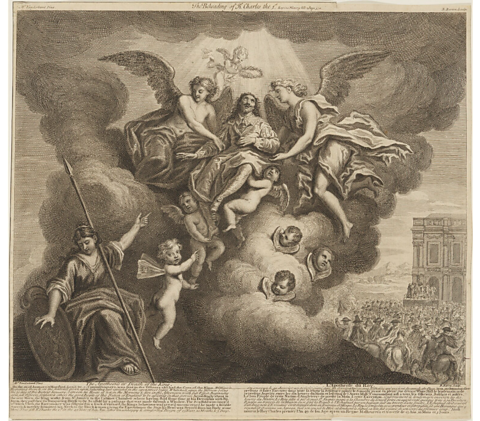 Image showing Charles I being taken up to heaven by angels following his execution.