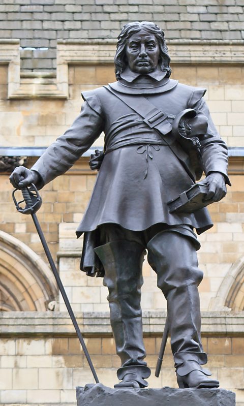A statue of Oliver Cromwell outside the Houses of Parliament.