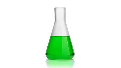 Green solution in a conical flask