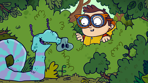 A boy finds a monster in the bushes