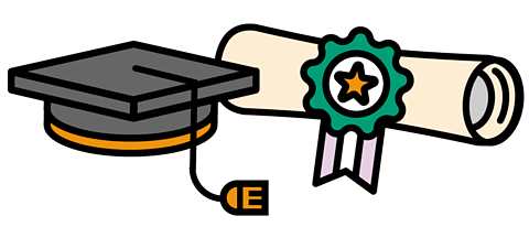 a certificate and graduation hat