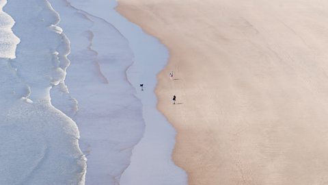 A scenic view of a beach.