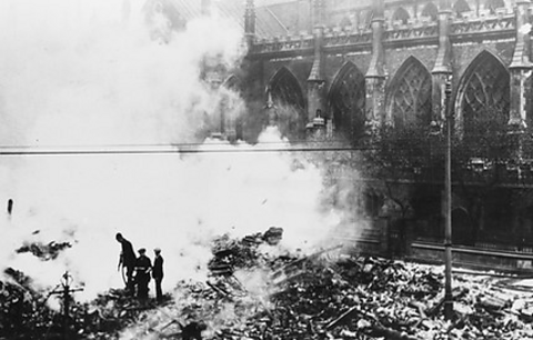 Damage to Hull Cathedral caused by a Zeppelin attack during World War One in June 1915