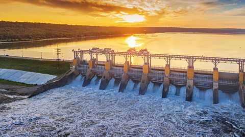 Water flowing through a dam at a hydroelectric power station