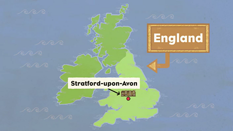 Stratford-upon-Avon on map of UK.