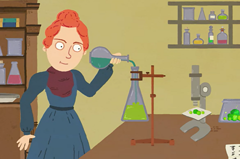 Marie Curie doing a science experiment.