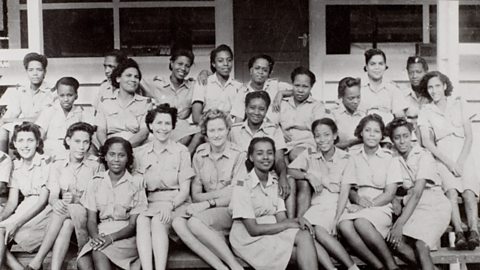 A black and white photograph of Caribbean members of the Auxiliary Territorial Service, 1943.