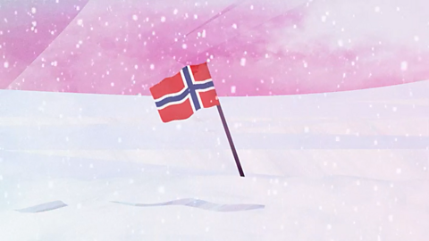 Norwegian flag in the snow.