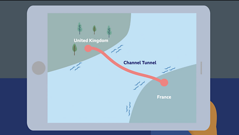 Channel Tunnel route 1990s on a tablet