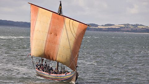 Viking longboat in the sea.