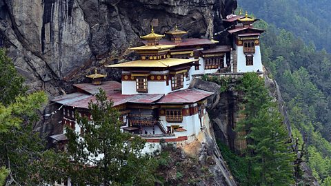 Paro Taktsang monastery is a complex of temples brought together on one cliffside in Bhutan