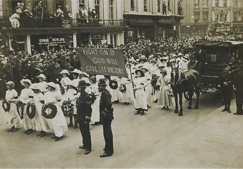 A photograph of the funeral procession for Emily Wilding Davison.