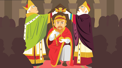 Cartoon of Duke William being crowned King of England.