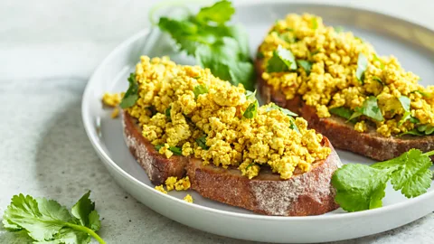Getty Images Vegan egg often doesn't contain as much protein as the hen-laid version, but it also isn't as high in cholesterol (Credit: Getty Images)