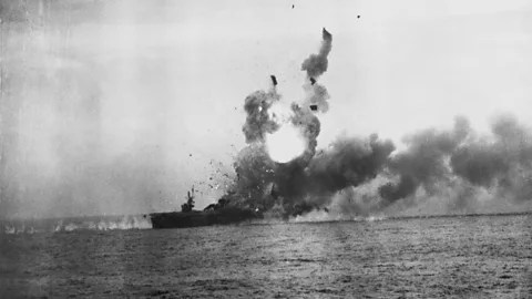 Corbis/Getty Images The aircraft carrier Gambier Bay was one of the other US ships sunk during the battle (Credit: Corbis/Getty Images)